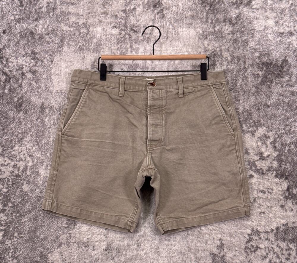 Taylor Stitch Duck Canvas Shorts 35 Mens Wash Green Made USA